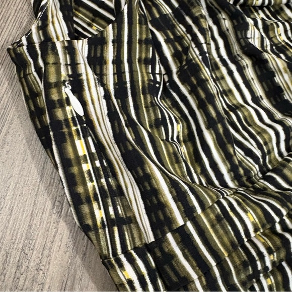 Calvin Klein Womens Dress Olive Green Brown White Stripe Print Size 12 Stretch - Picture 12 of 12
